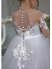 Sheer Long Sleeve White Lace Tulle Flower Girl Dress